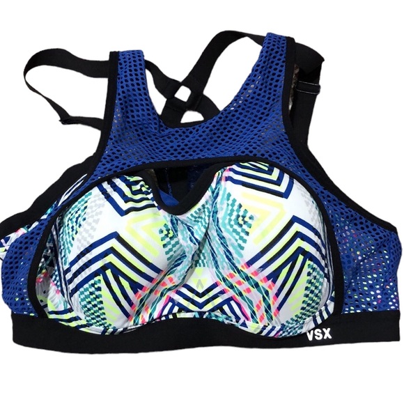 VSX | Victoria’s Secret | Womens Neon Geometric Mesh Overlay Sports Bra size 36C - Picture 2 of 15